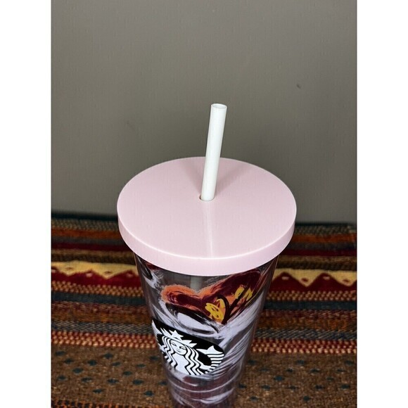 2019 Starbucks Peony Flower Floral Tumbler Venti Cold Cup 24 oz Pink Lid & Straw - Picture 2 of 5